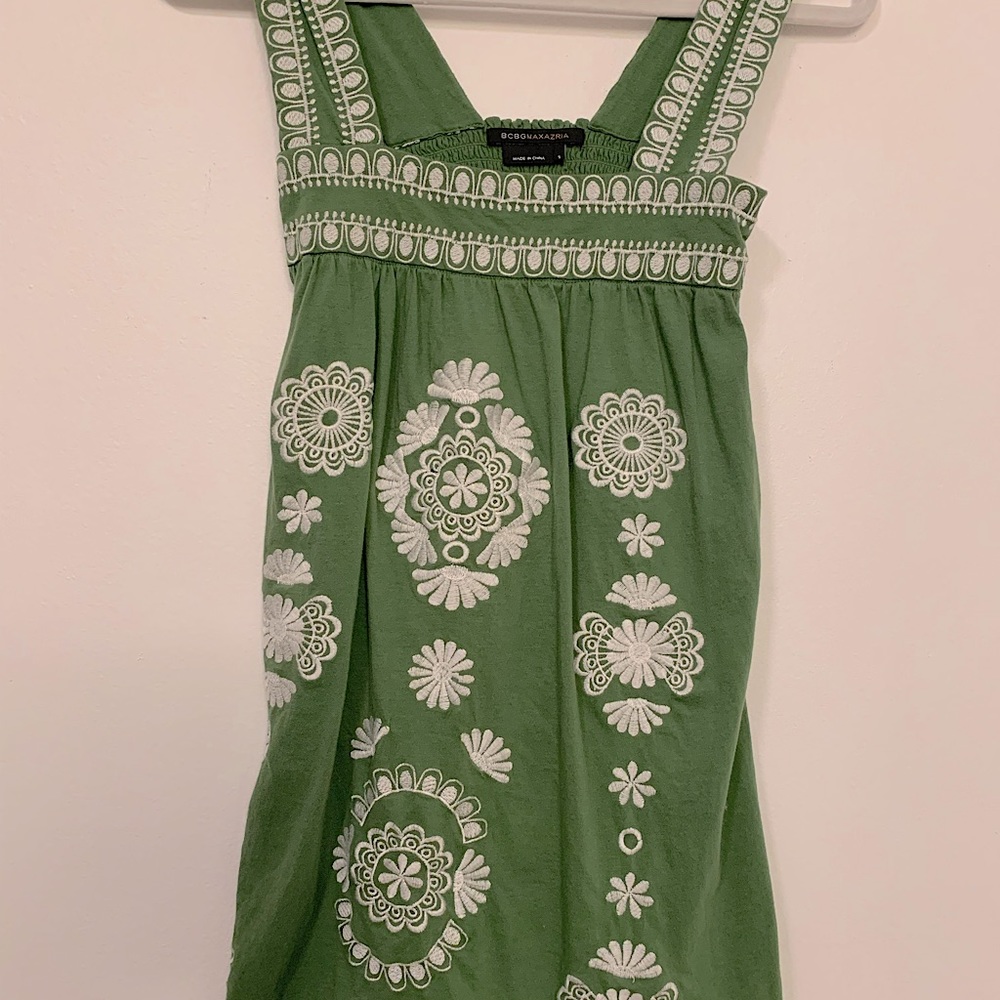BCBG MAXAZRIA Designer Green Sleeveless Tunic Top or Mini Dress 29” Long New S